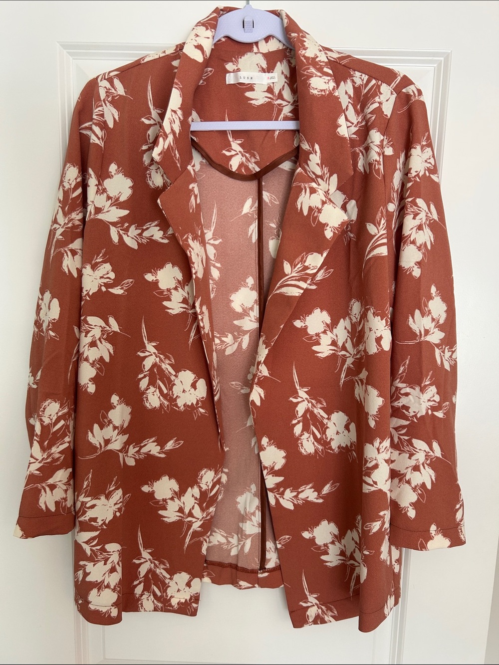 Lush Rust Floral Open Blazer with Cream Florals